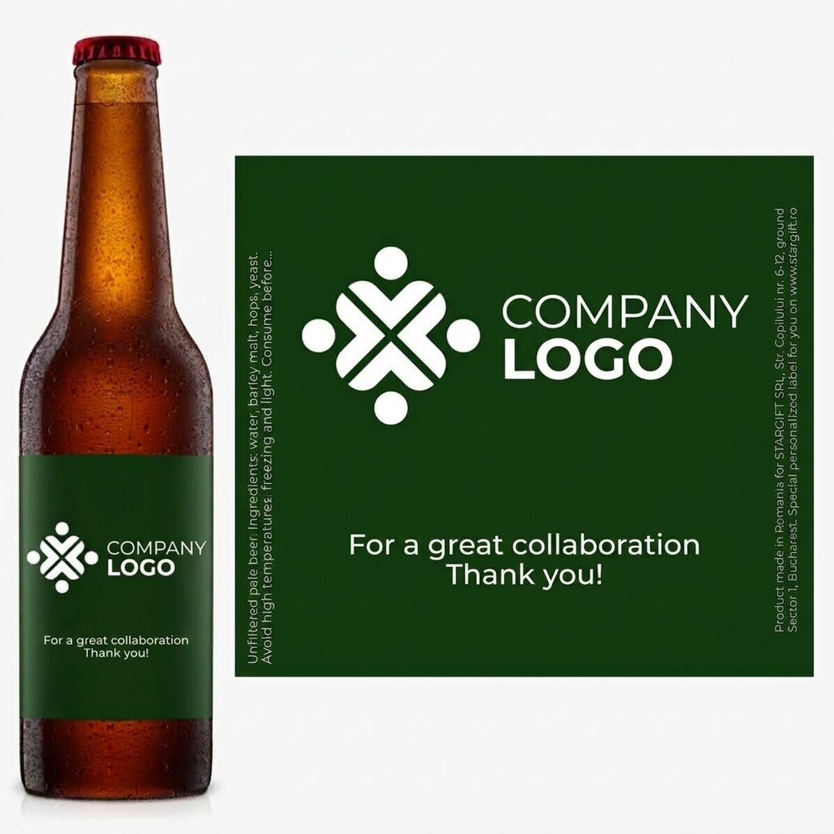 Personalised beer with logo and text