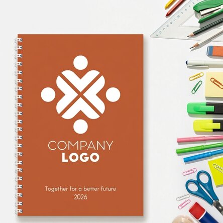 Personalised notebook with logo and tagline