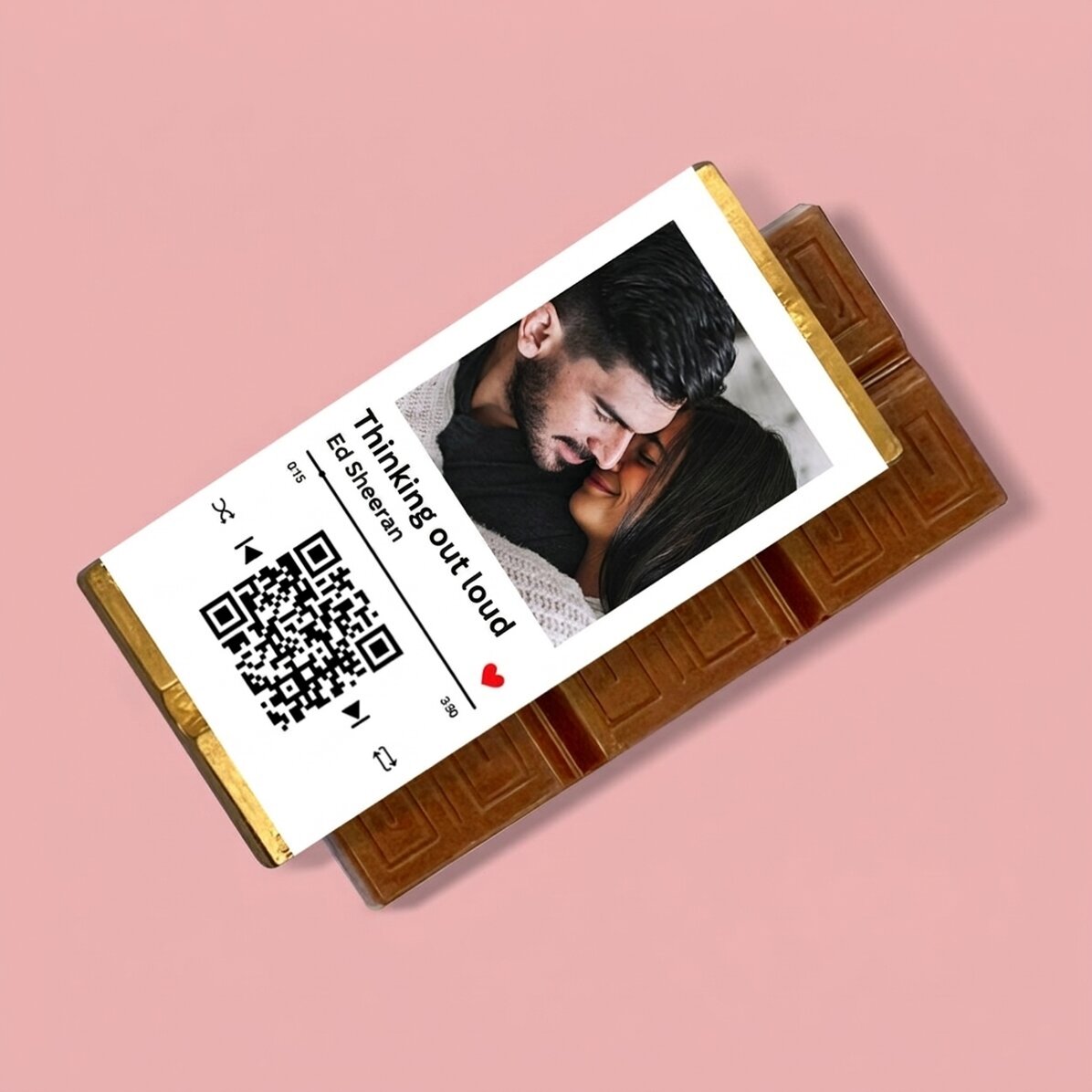 Mini chocolate bar personalised with photo, message and QR code - Our melody