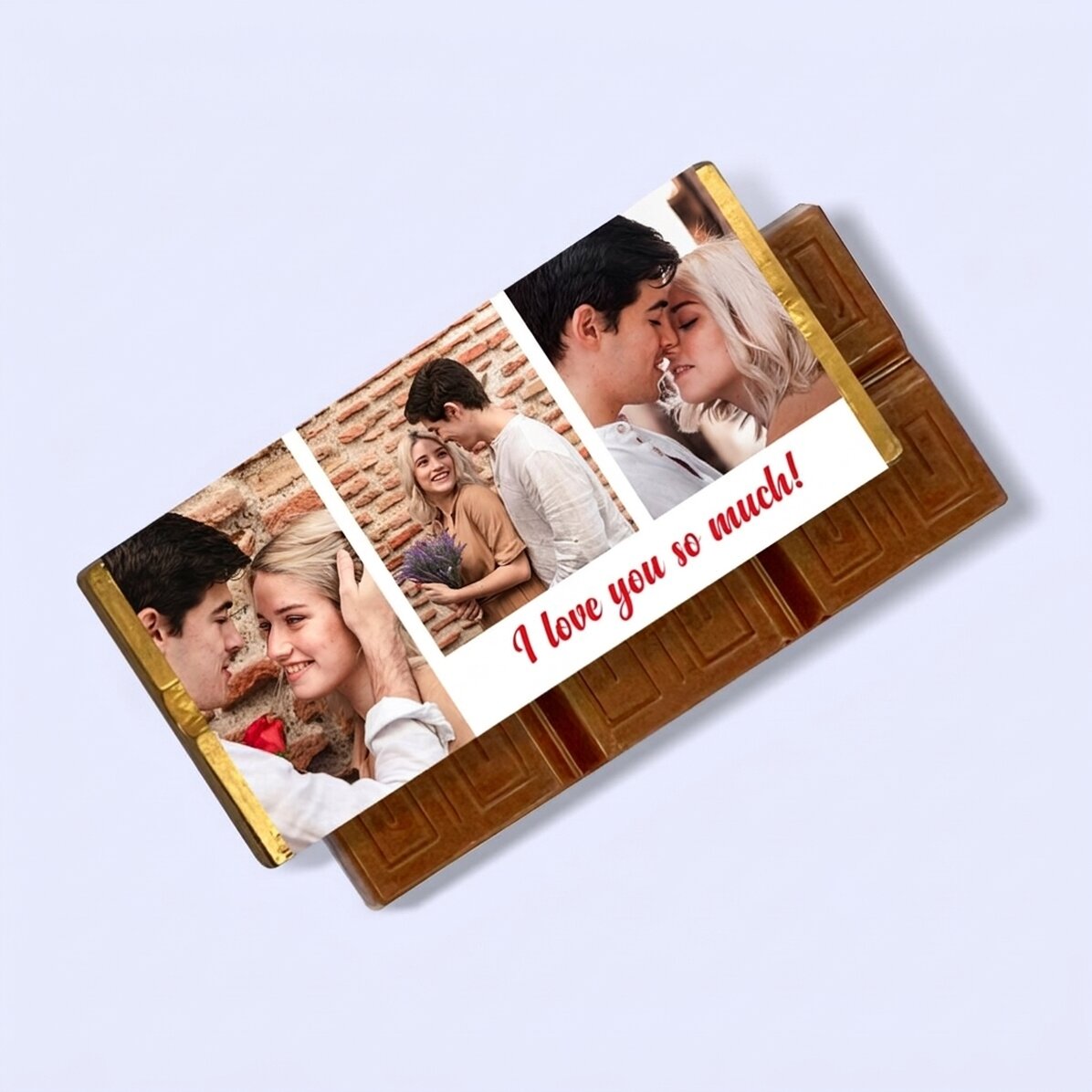Mini chocolate bar personalised with 3 photos and a message