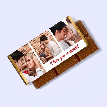 Mini chocolate bar personalised with 3 photos and a message