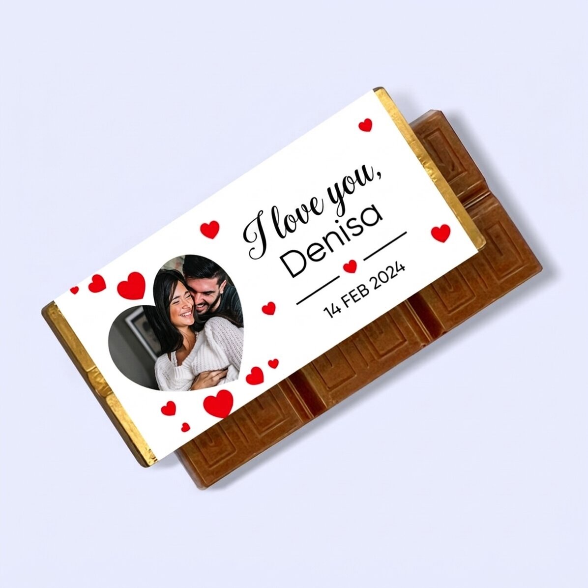 Mini chocolate bar personalised with a photo and message - I love you