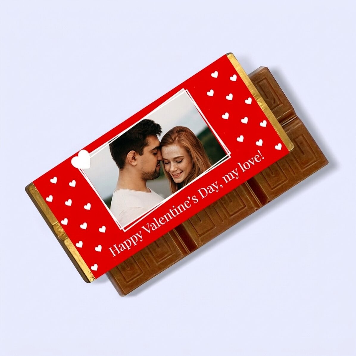 Mini chocolate bar personalised with a photo and message - Love