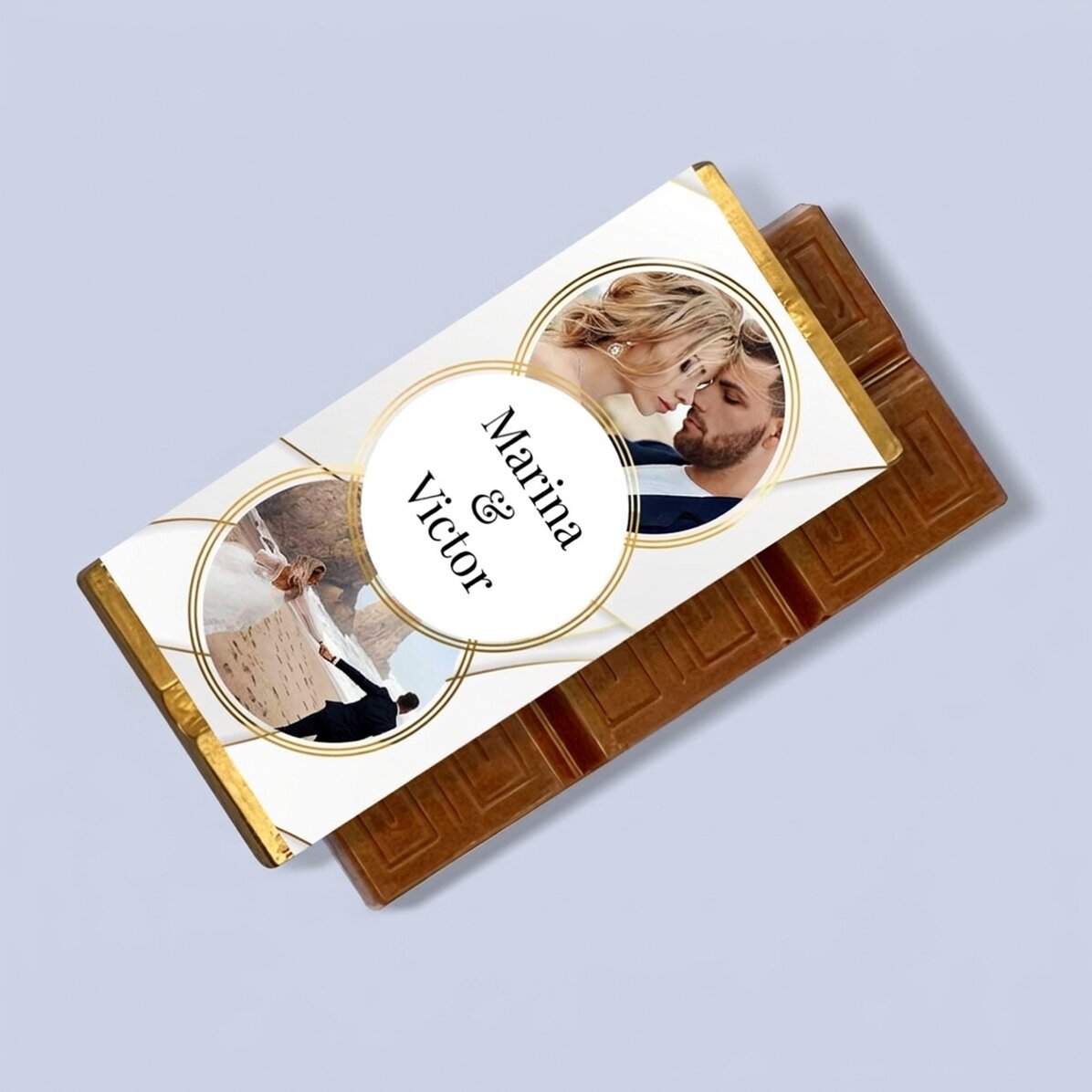 Mini chocolate bar personalised with 2 photos and text