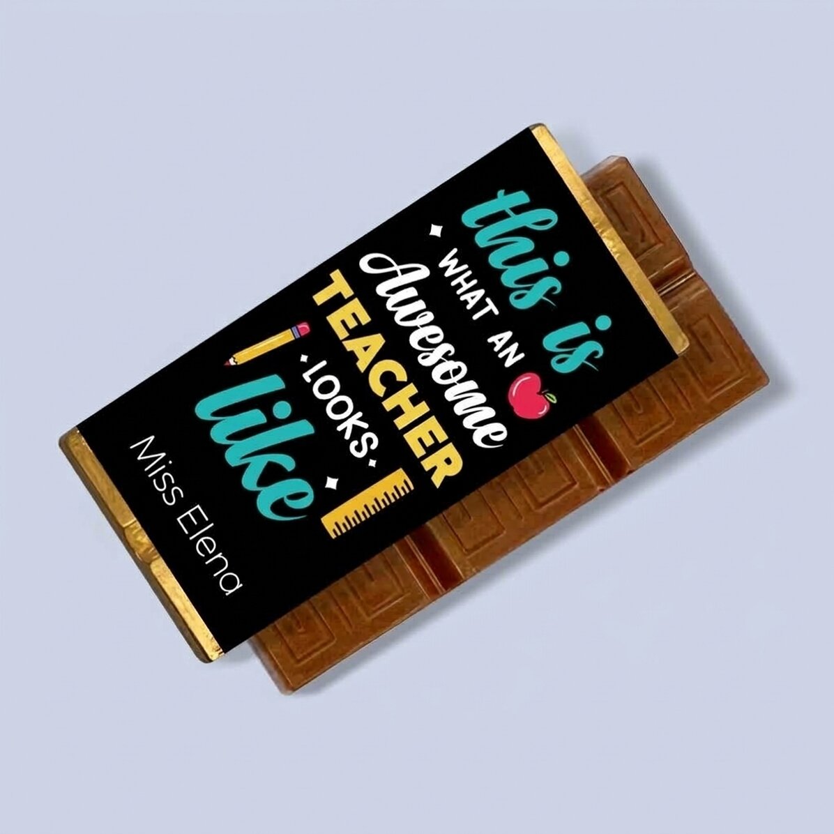 Mini chocolate bar personalised with a message for teachers