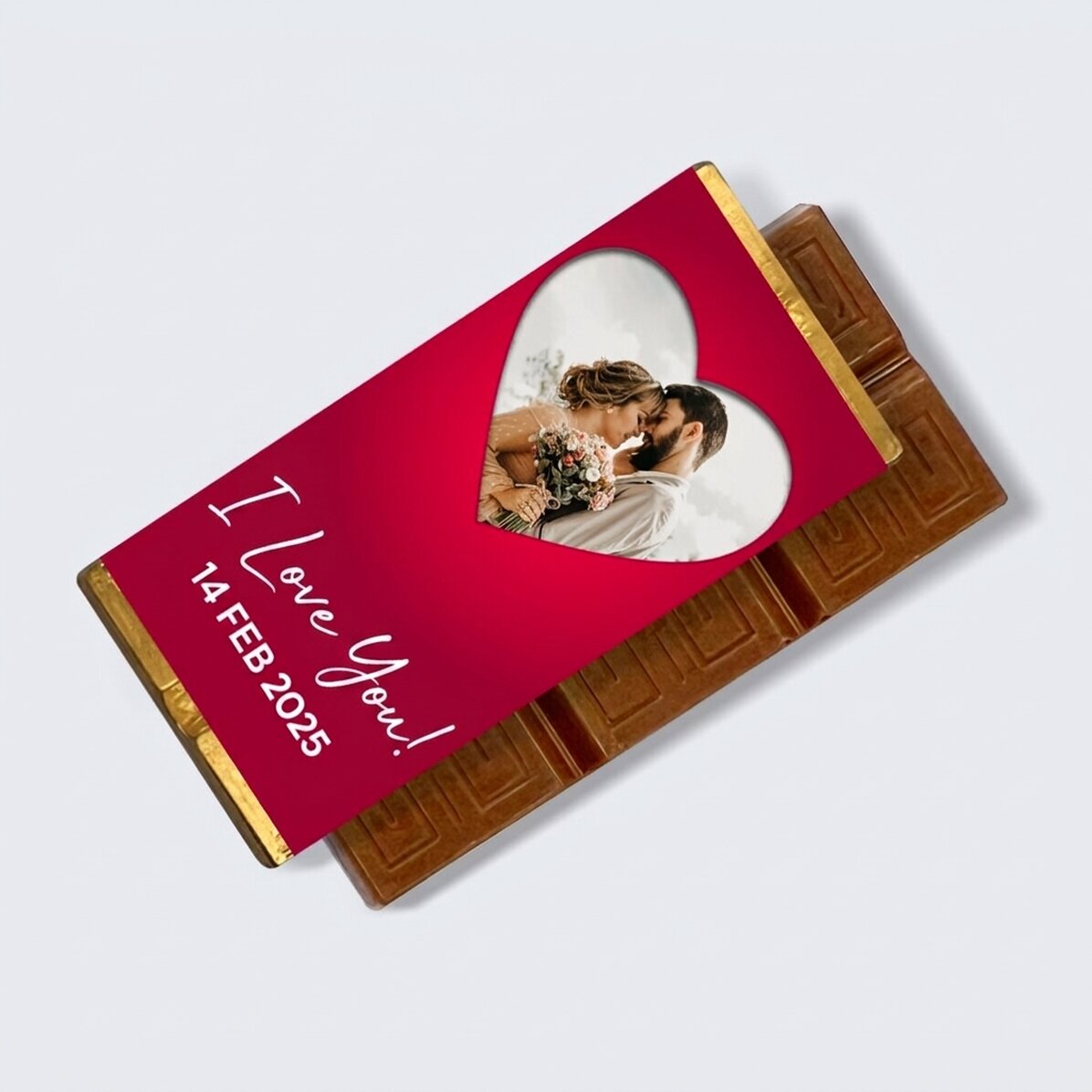 Mini chocolate bar personalised with a photo and message - Heart