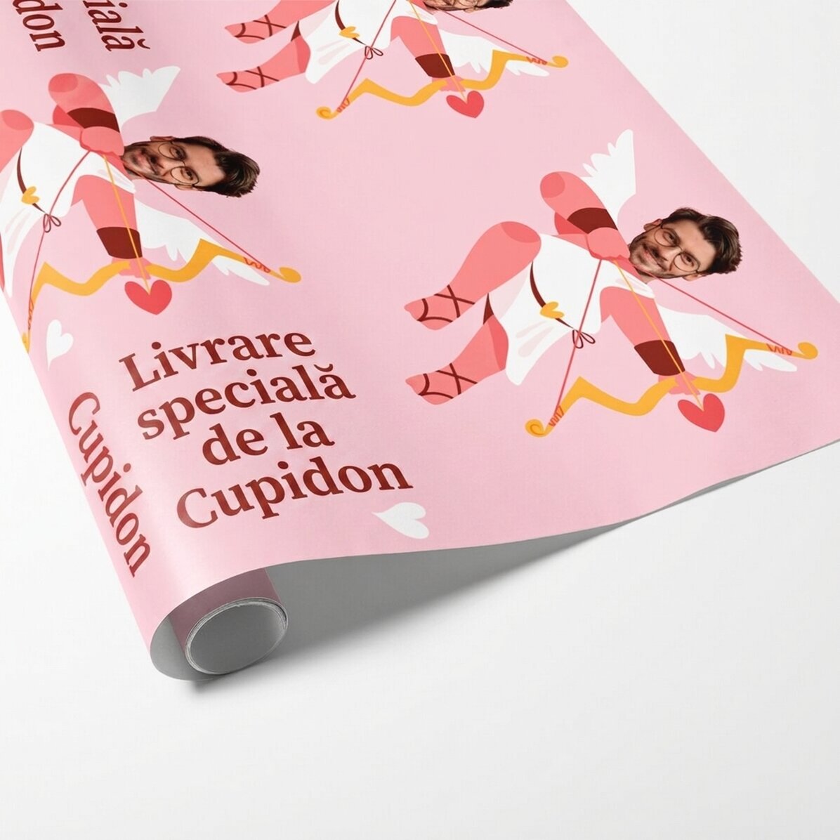 Personalised gift wrapping paper with a photo and text - Cupid