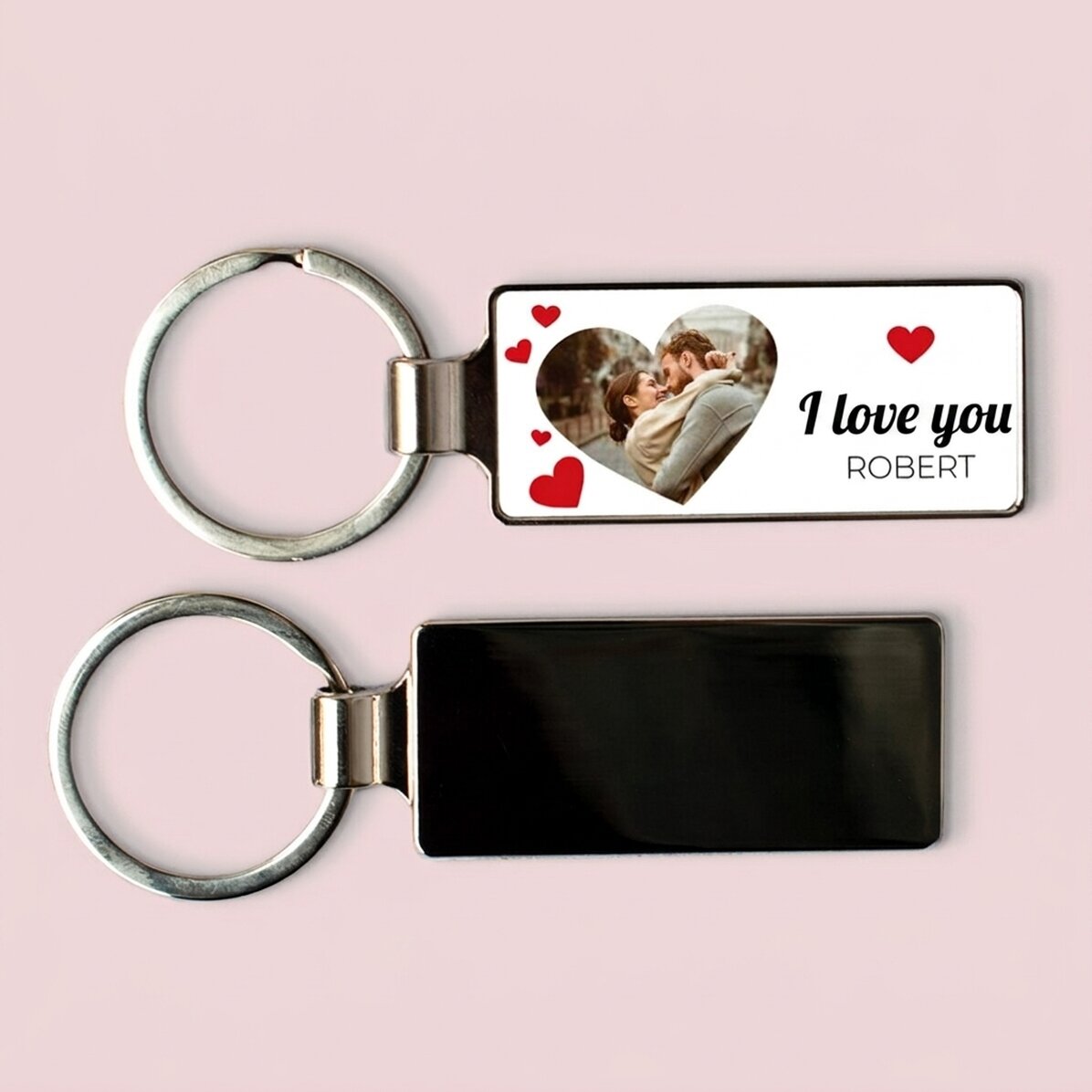 Personalised keyring with a photo and text - Hearts