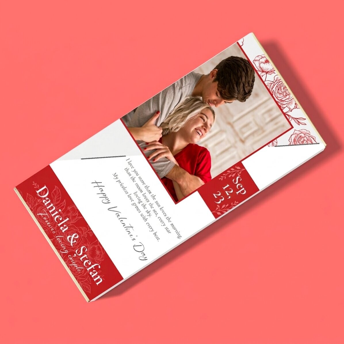 Personalised chocolate with a photo and text - Love & Roses