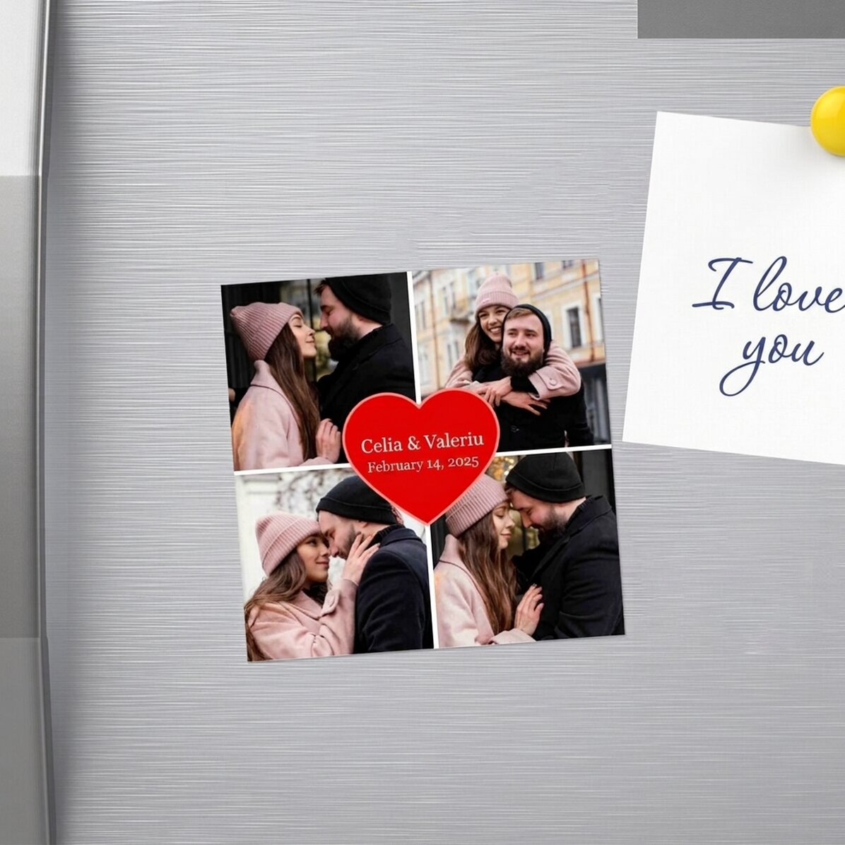 Personalised 10x10 magnet with 4 photos and text - Heart