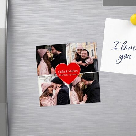 Personalised 10x10 magnet with 4 photos and text - Heart