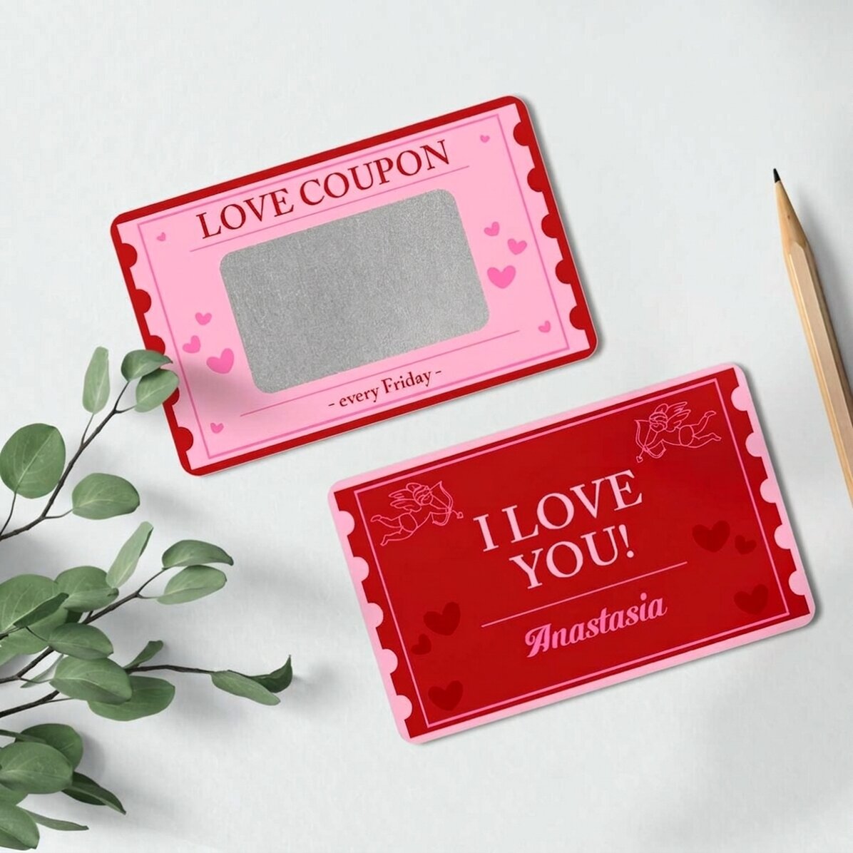 Customisable aluminium card with message on both sides - Love Coupon