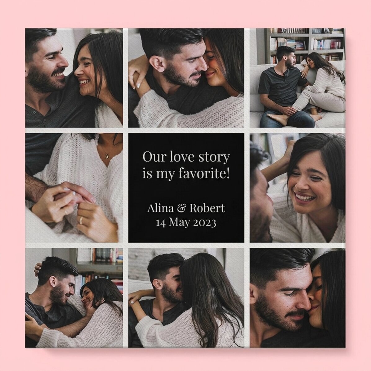 Personalised canvas print with 8 photos and message