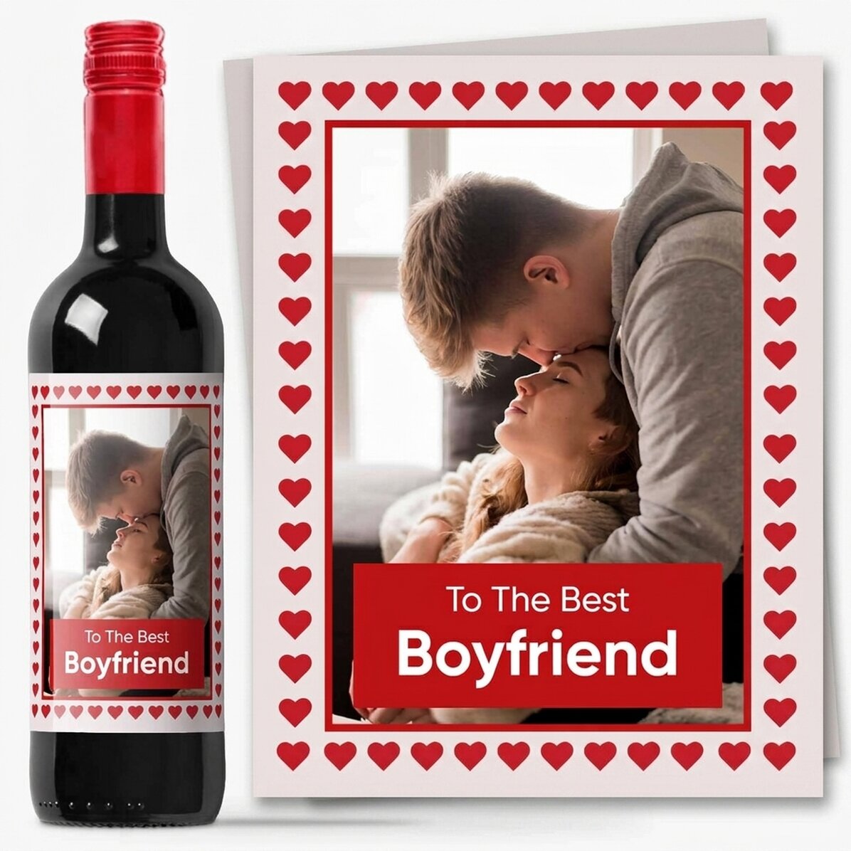 Personalised wine with text and a photo - Hearts