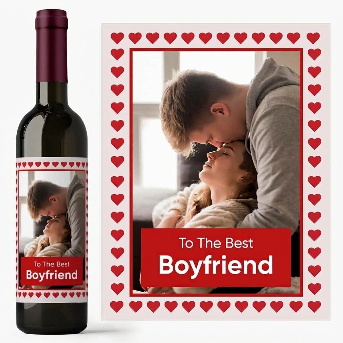 Personalised wine with text and a photo - Hearts