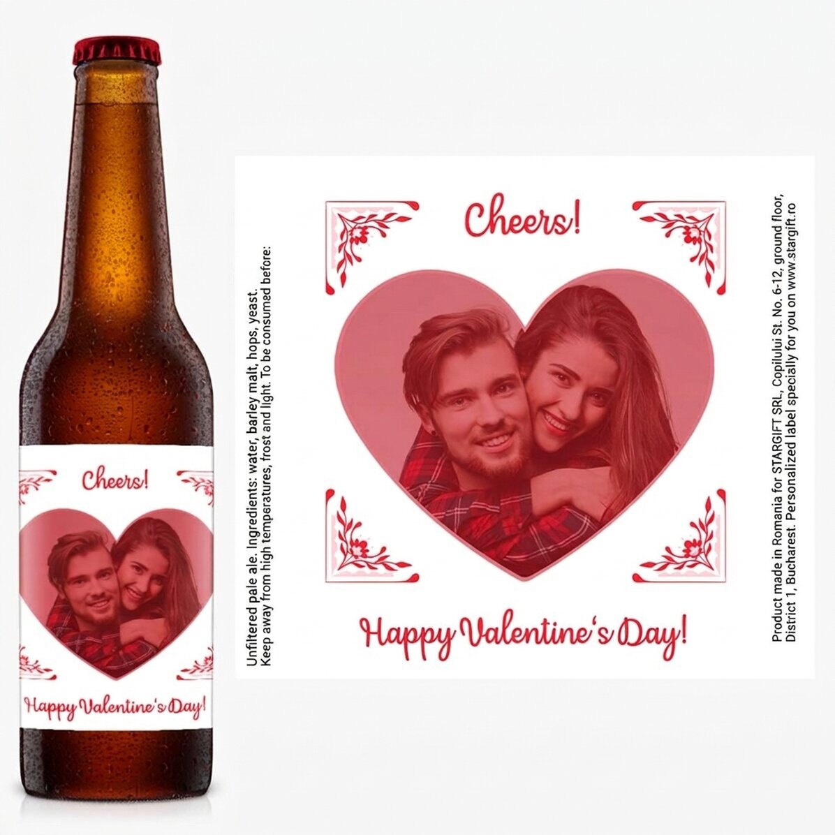 Personalised beer with a photo and message - Happy Valentine