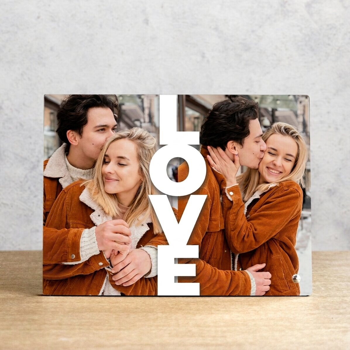 Personalised desk photo frame with 2 photos - LOVE
