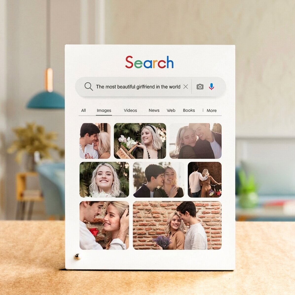 Personalised desk photo frame with pictures and text - Search