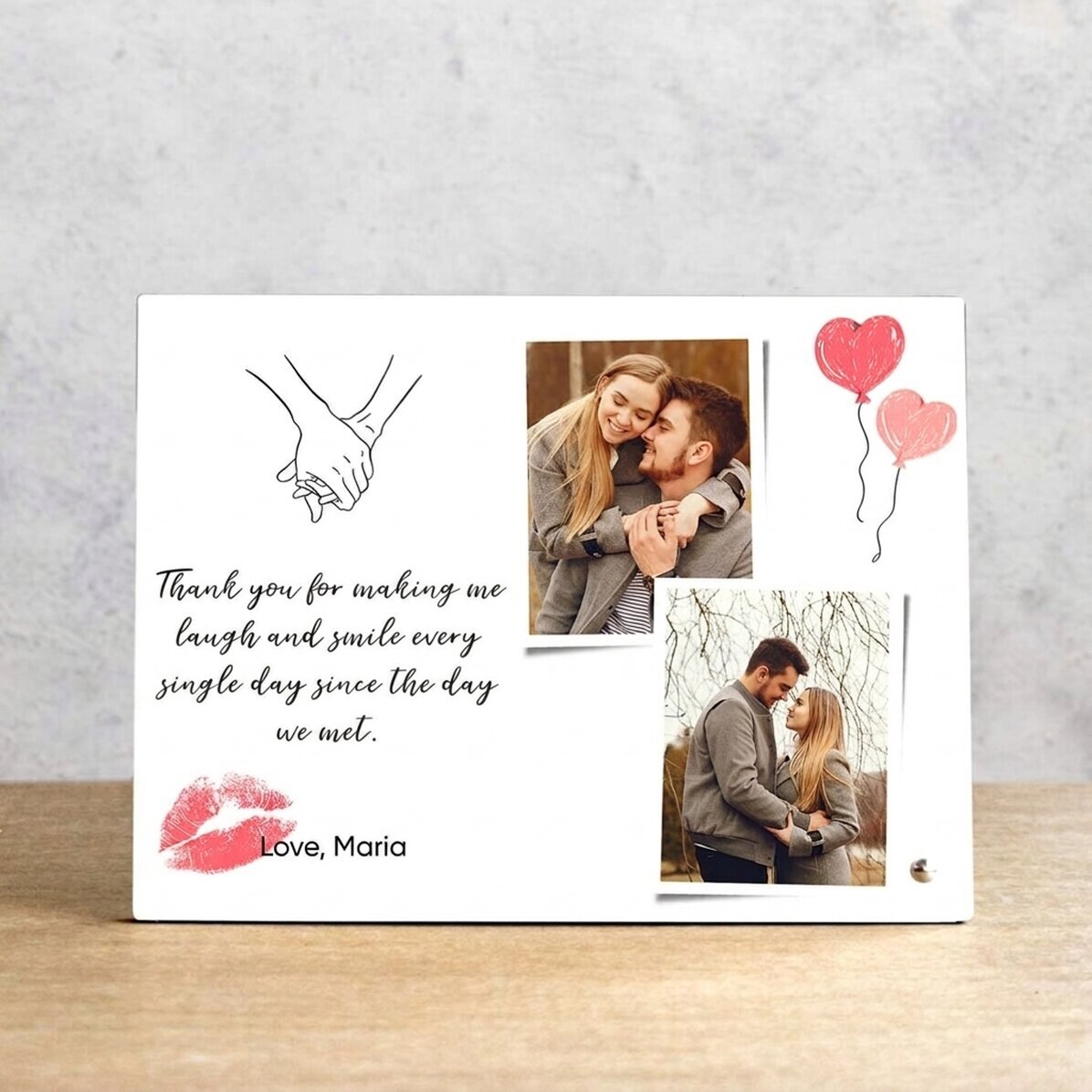 Personalised desk photo frame with 2 photos and text - Love