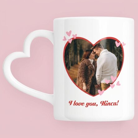 Personalised mug with photo and text - You&Me; - heart-shaped handle design