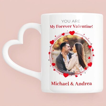 Personalised mug with photo and text - Forever - heart-shaped handle model
