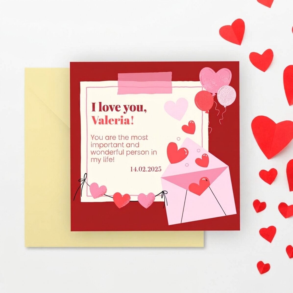 Personalised square card with message - I love you!
