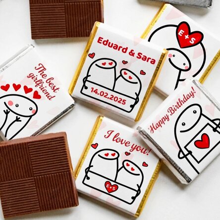 Set of 5 mini chocolates personalised with text - Cute love