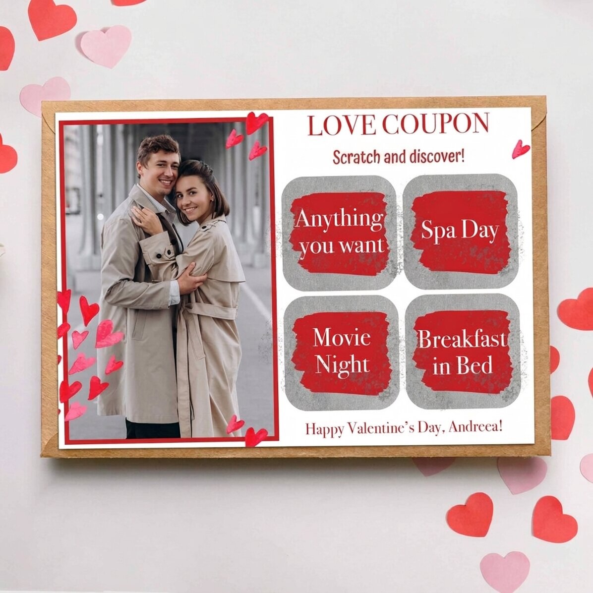 Personalised scratch card with a photo and message - Love