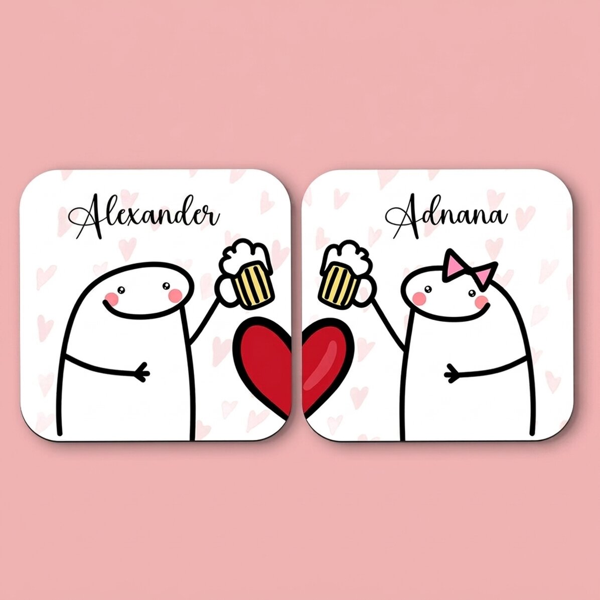 Set of 2 personalised coasters with text - Cute love