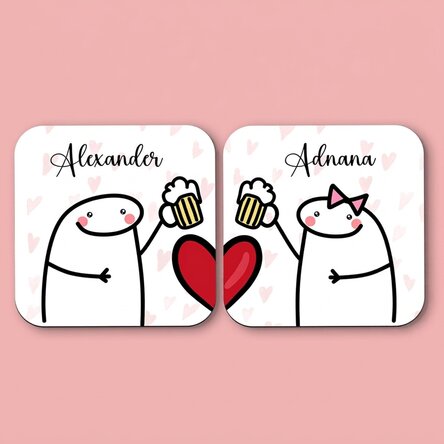 Set of 2 personalised coasters with text - Cute love