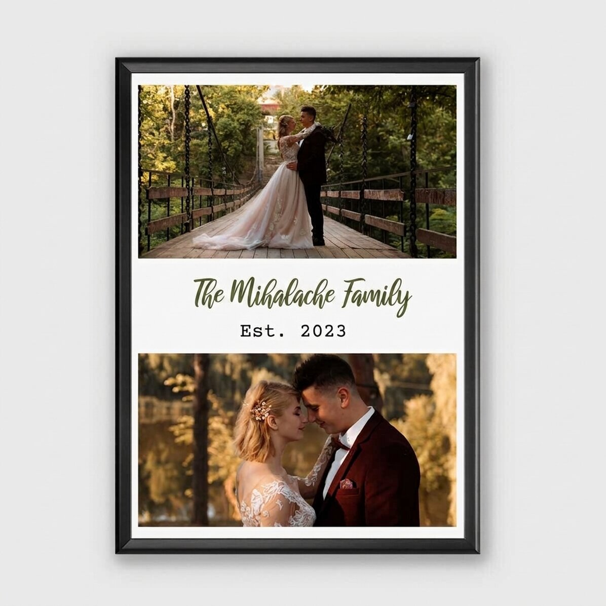 Personalised picture frame with 2 photos and text