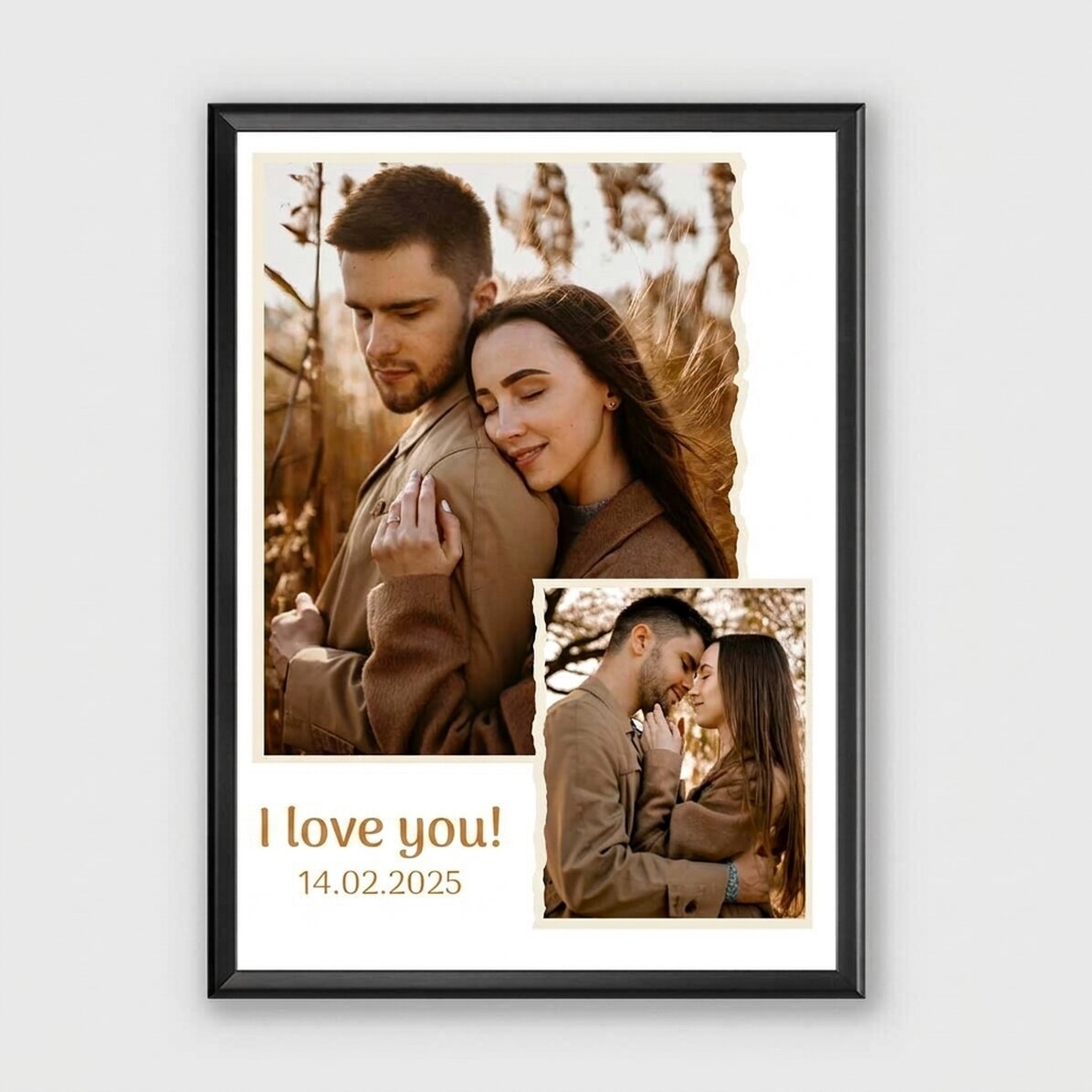 Personalised picture frame with 2 photos and text - I love you!