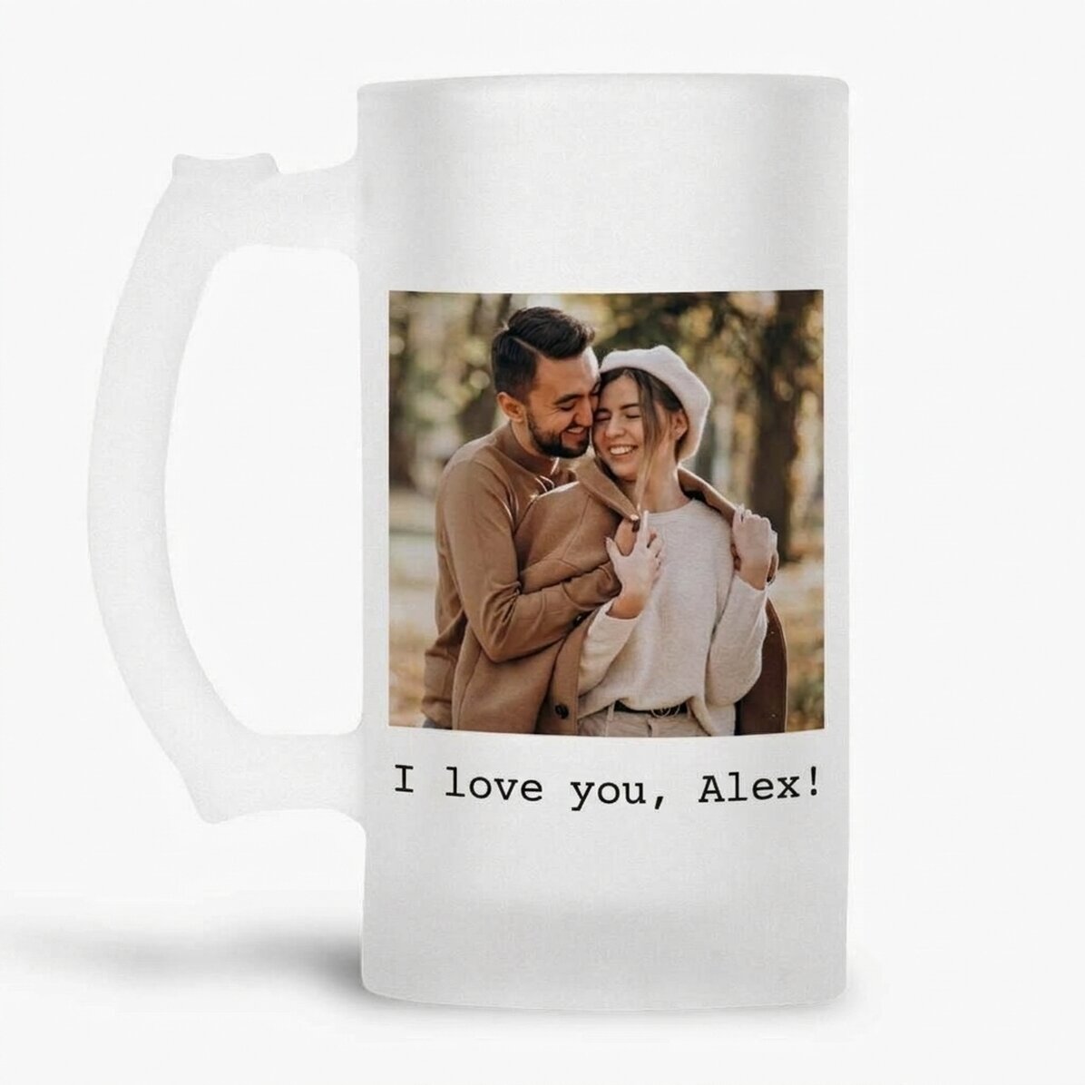 Personalised beer mug with a photo, message and QR code