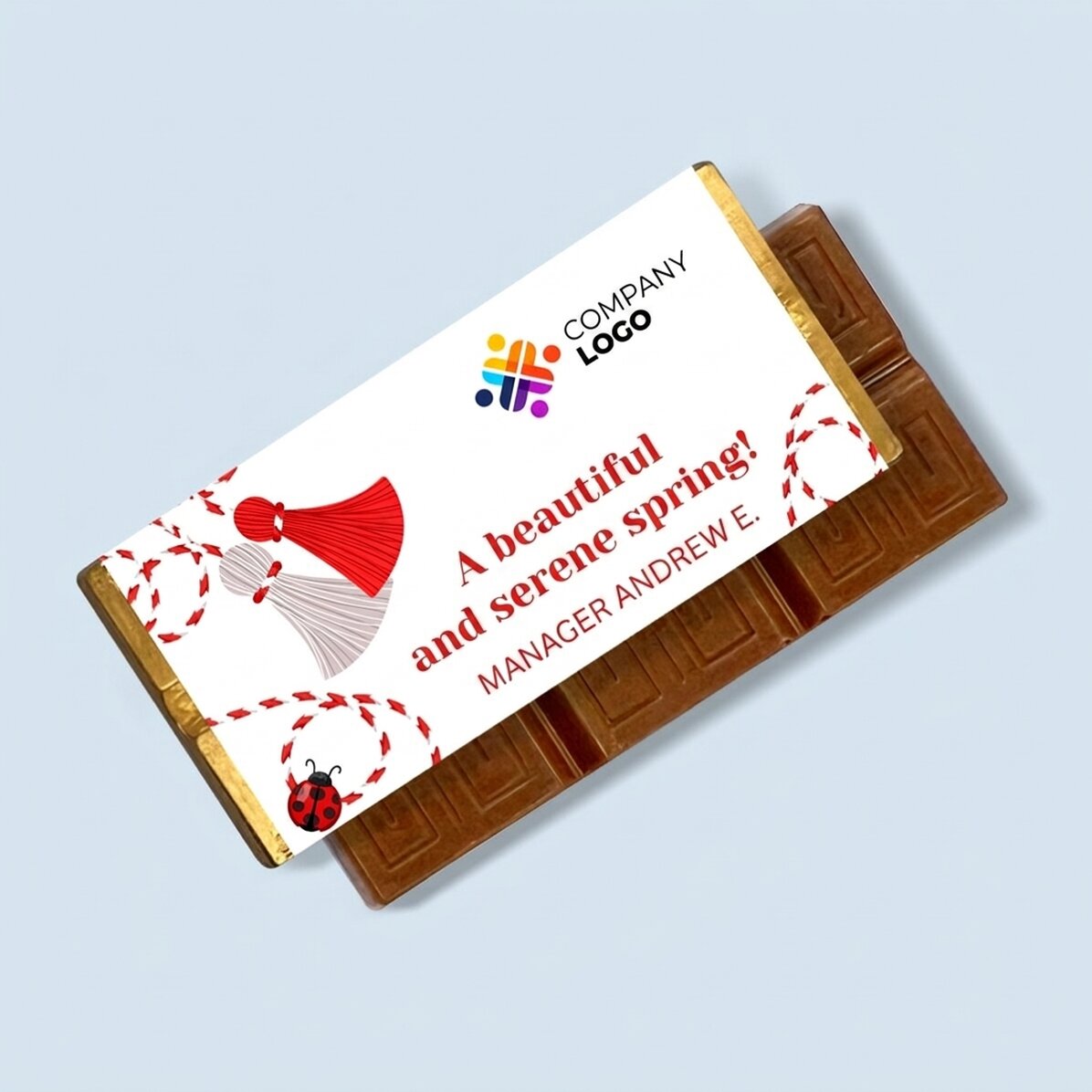 Mini chocolate bar personalised with message and logo