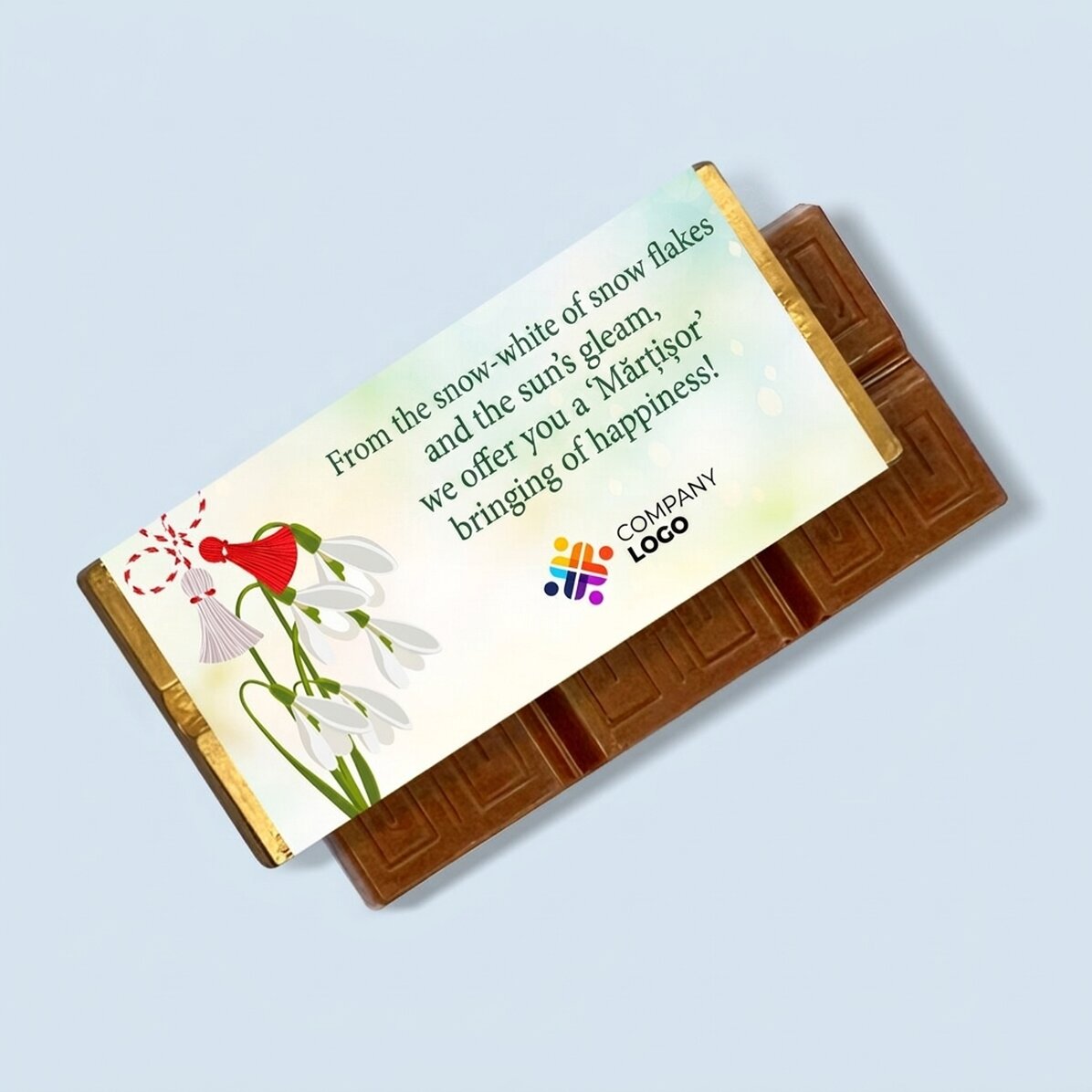 Mini chocolate bar personalised with logo and message