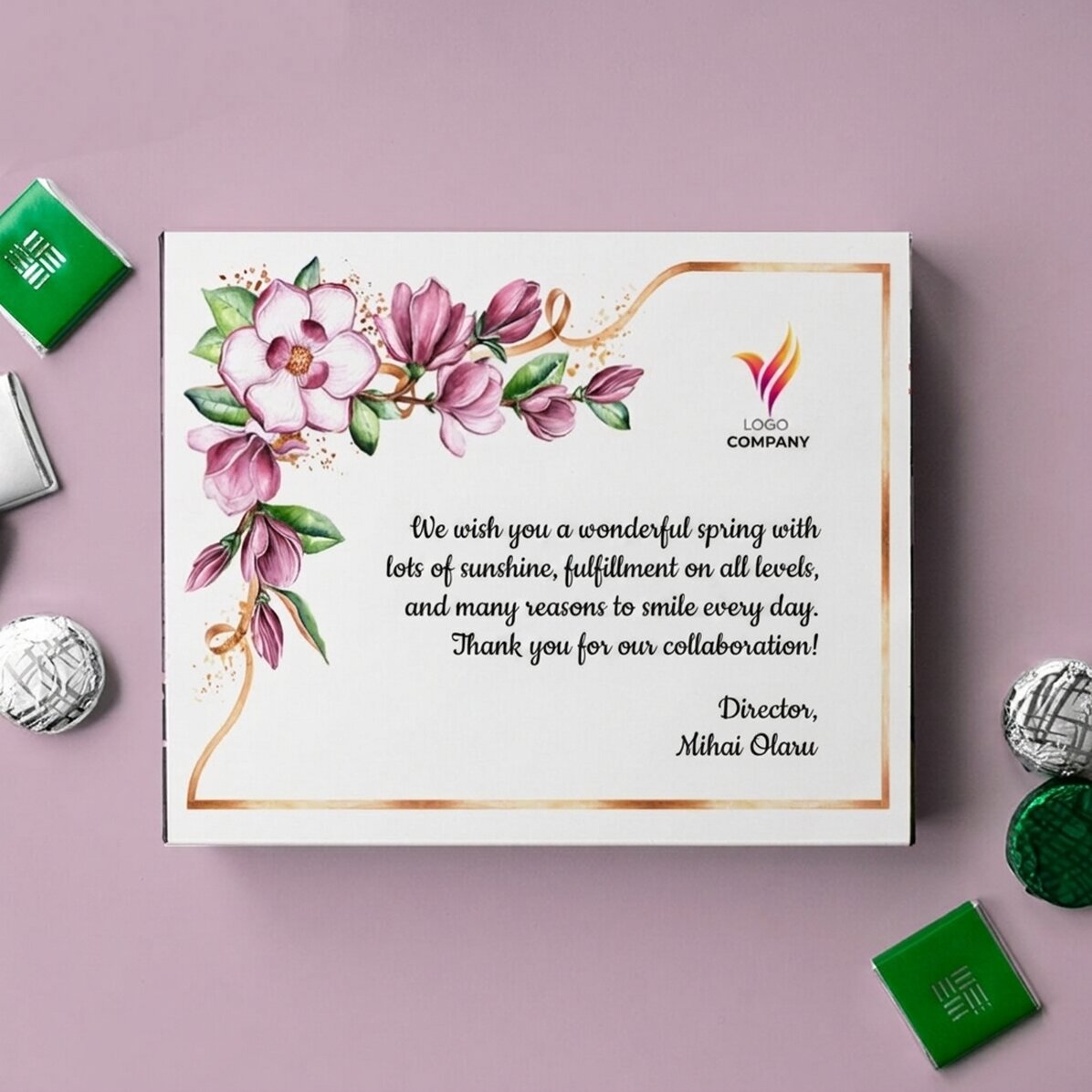 Personalised box of chocolates with logo and message - Floral