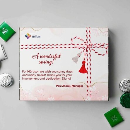 Personalised box of sweets with logo and text