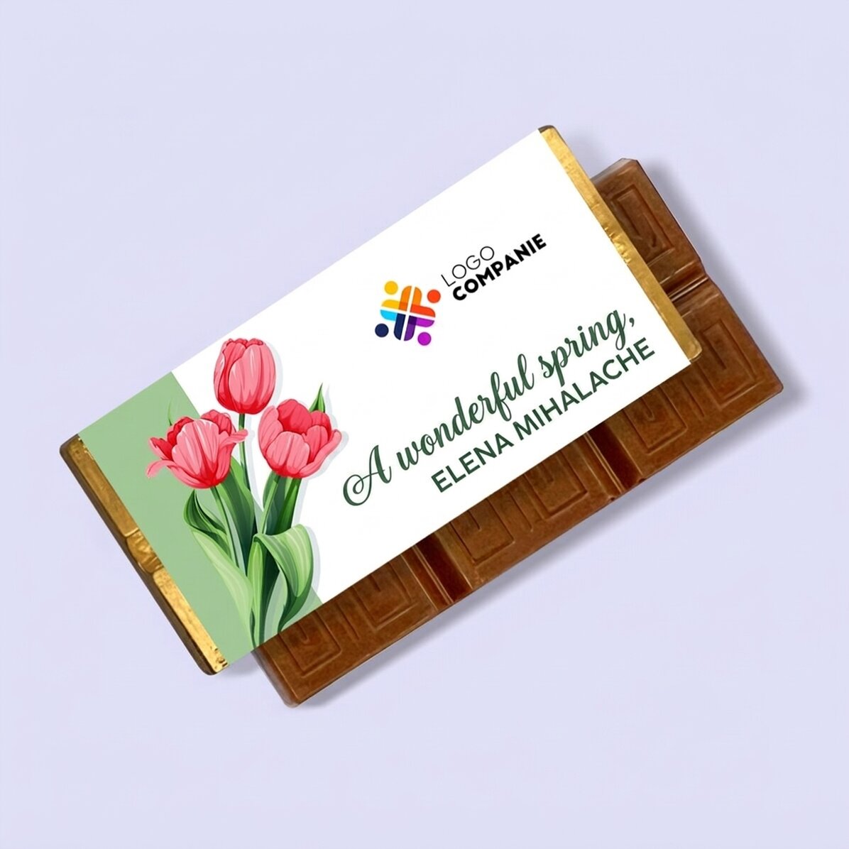 Mini chocolate bar personalised with logo and message - A wonderful spring