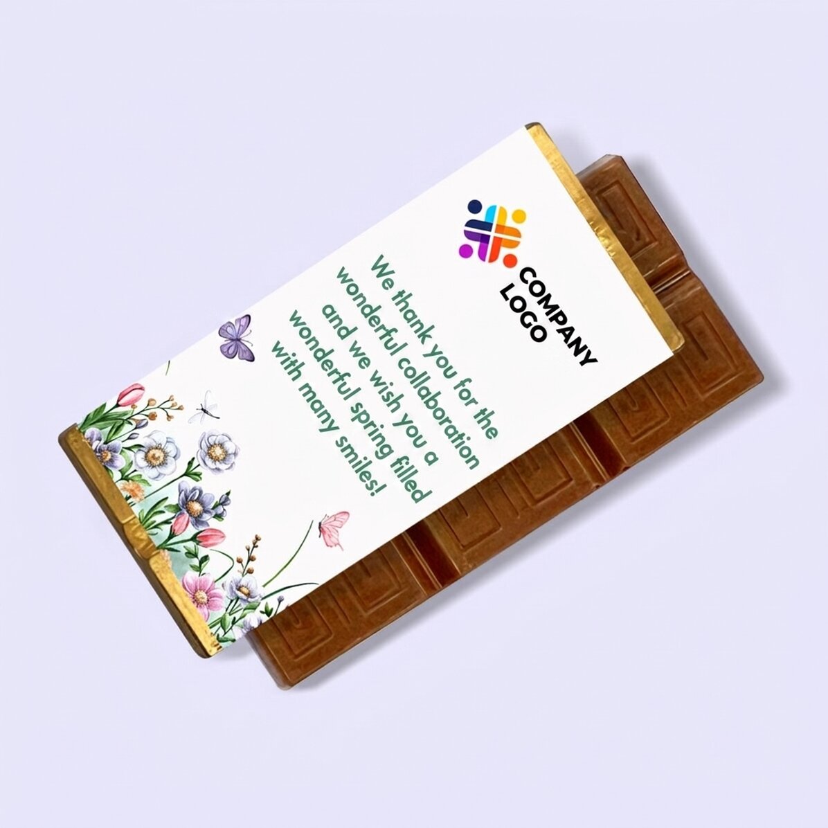 Mini chocolate bar personalised with logo and message - Floral