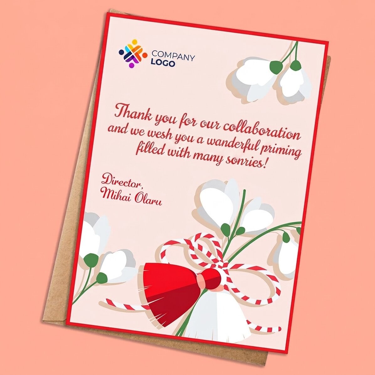 Personalised card with message and logo - Spring