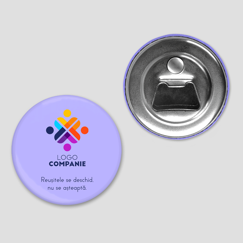 Personalised bottle opener with magnet, logo and text