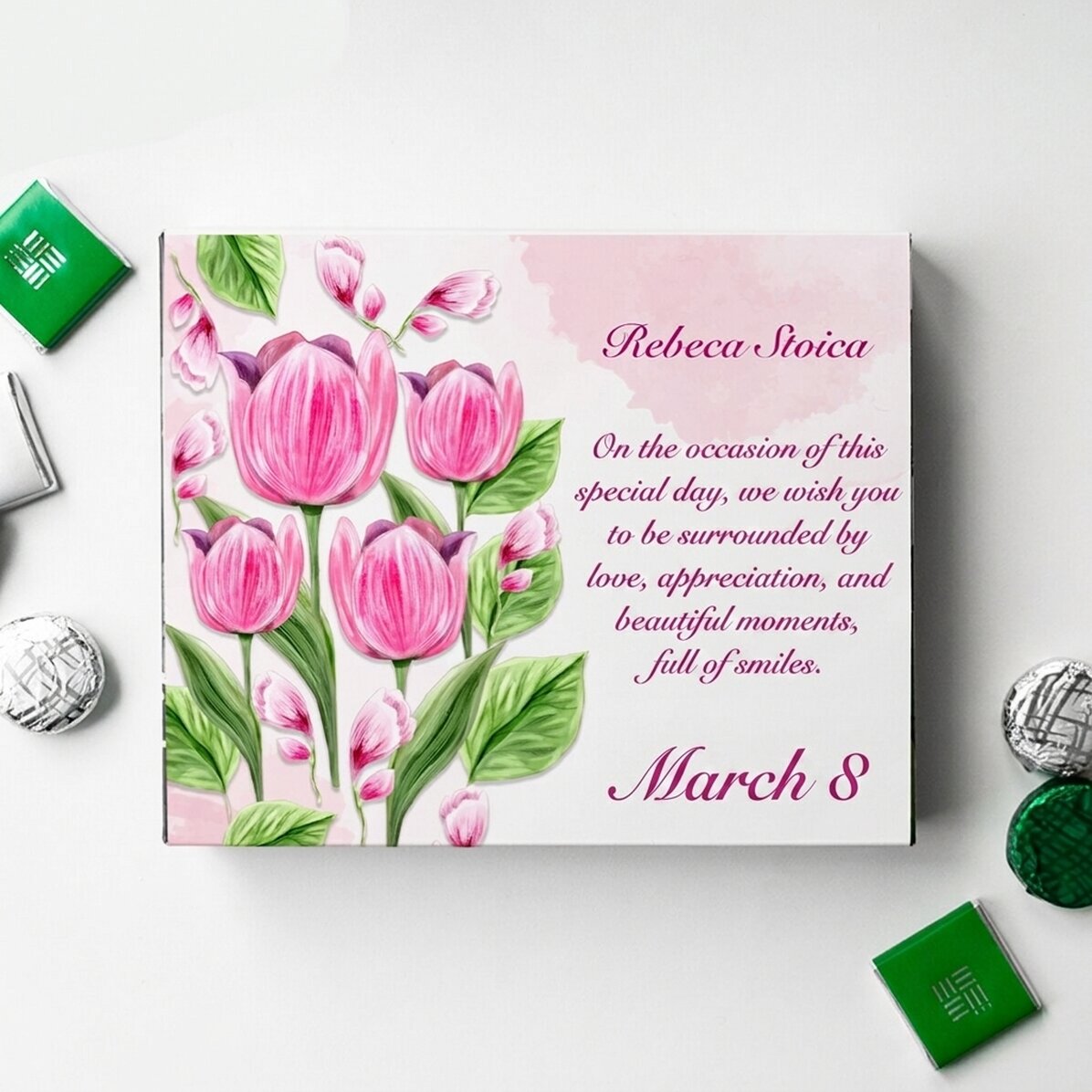 Personalised candy box with text - Tulips