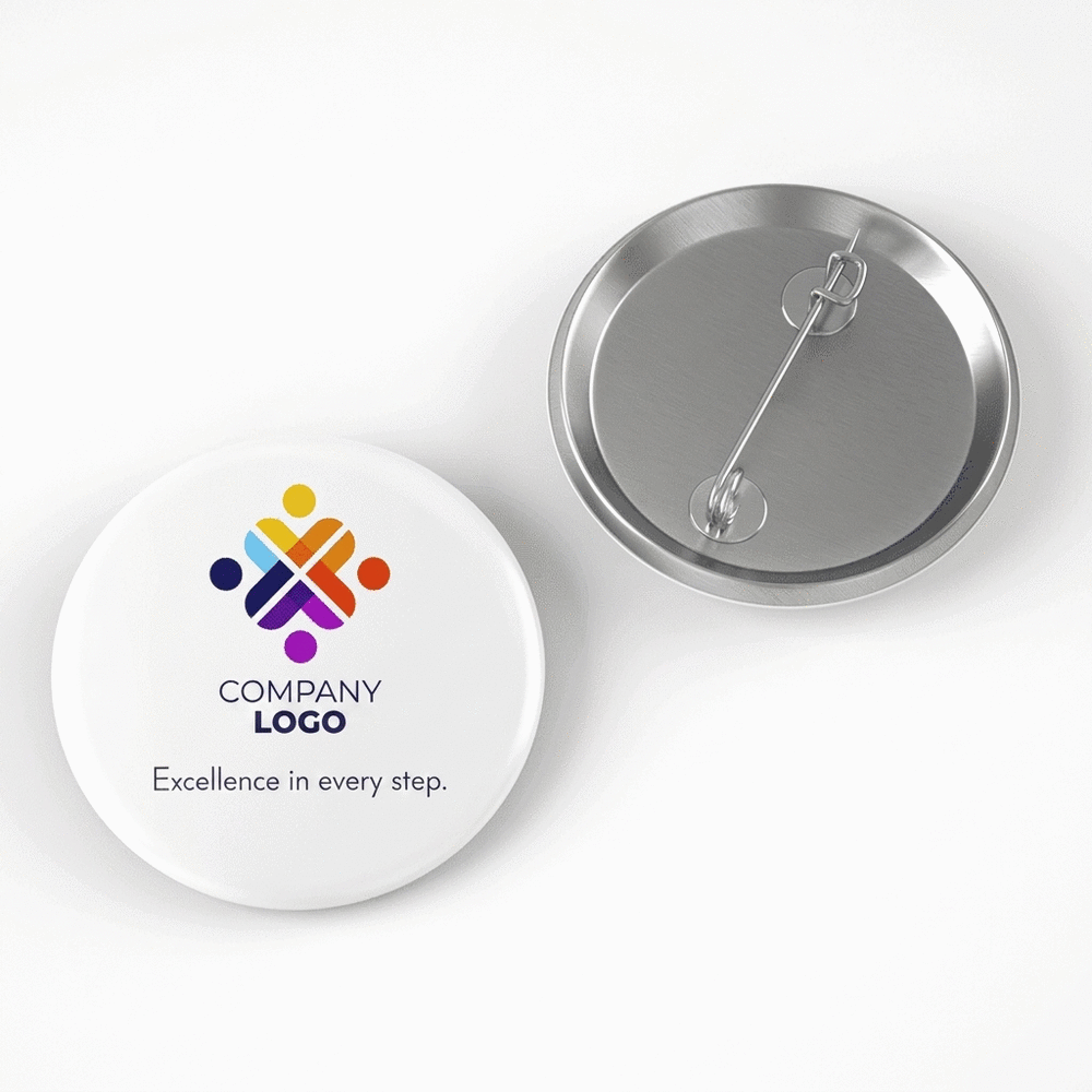 Customised badge with vertical logo and text