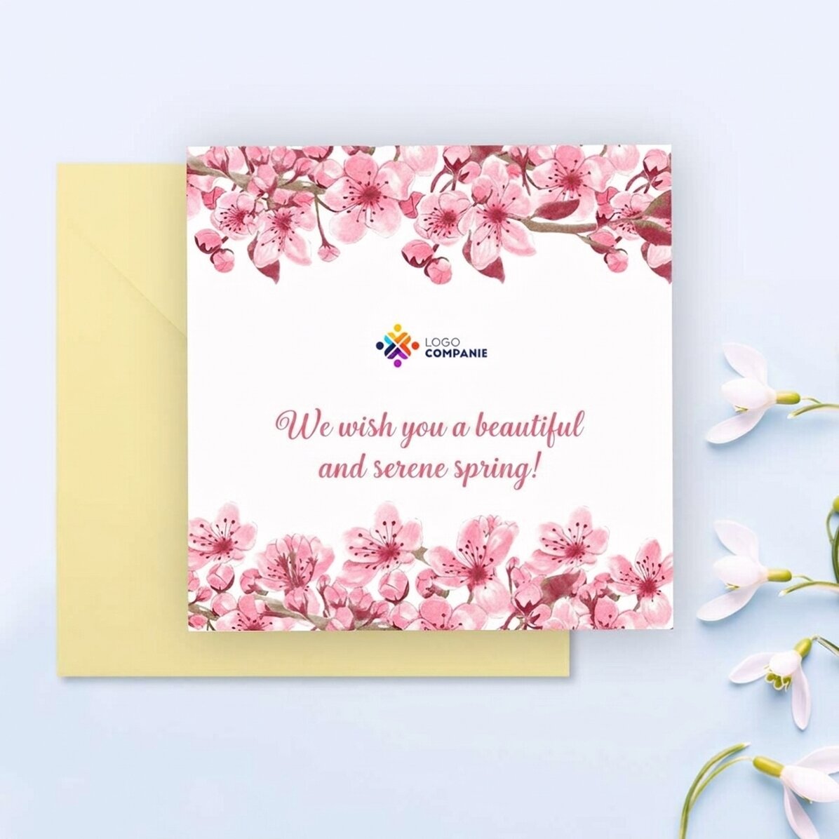 Personalised square card with text and logo - Spring