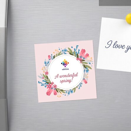 Customised 10x10 magnet with logo and text - Have a lovely spring!