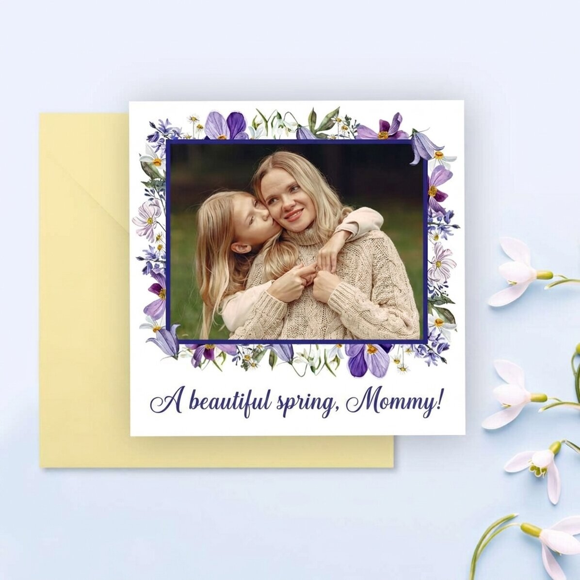 Personalised square card with text and photo - Spring