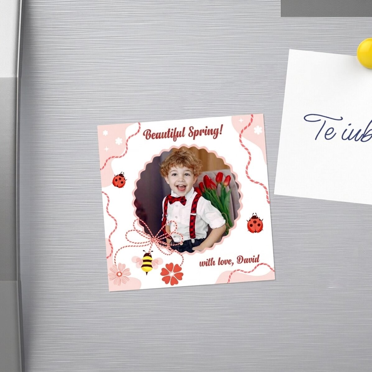 Personalised 10x10 magnet with a photo and text - 1 March