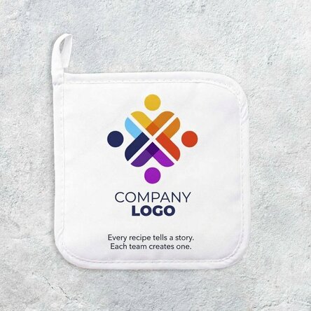 Personalised hot pot holder with logo and text