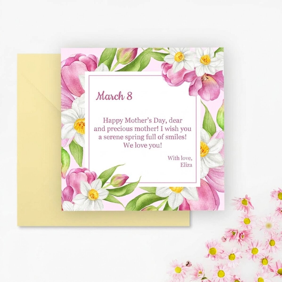 Personalised square card with text - 8 March