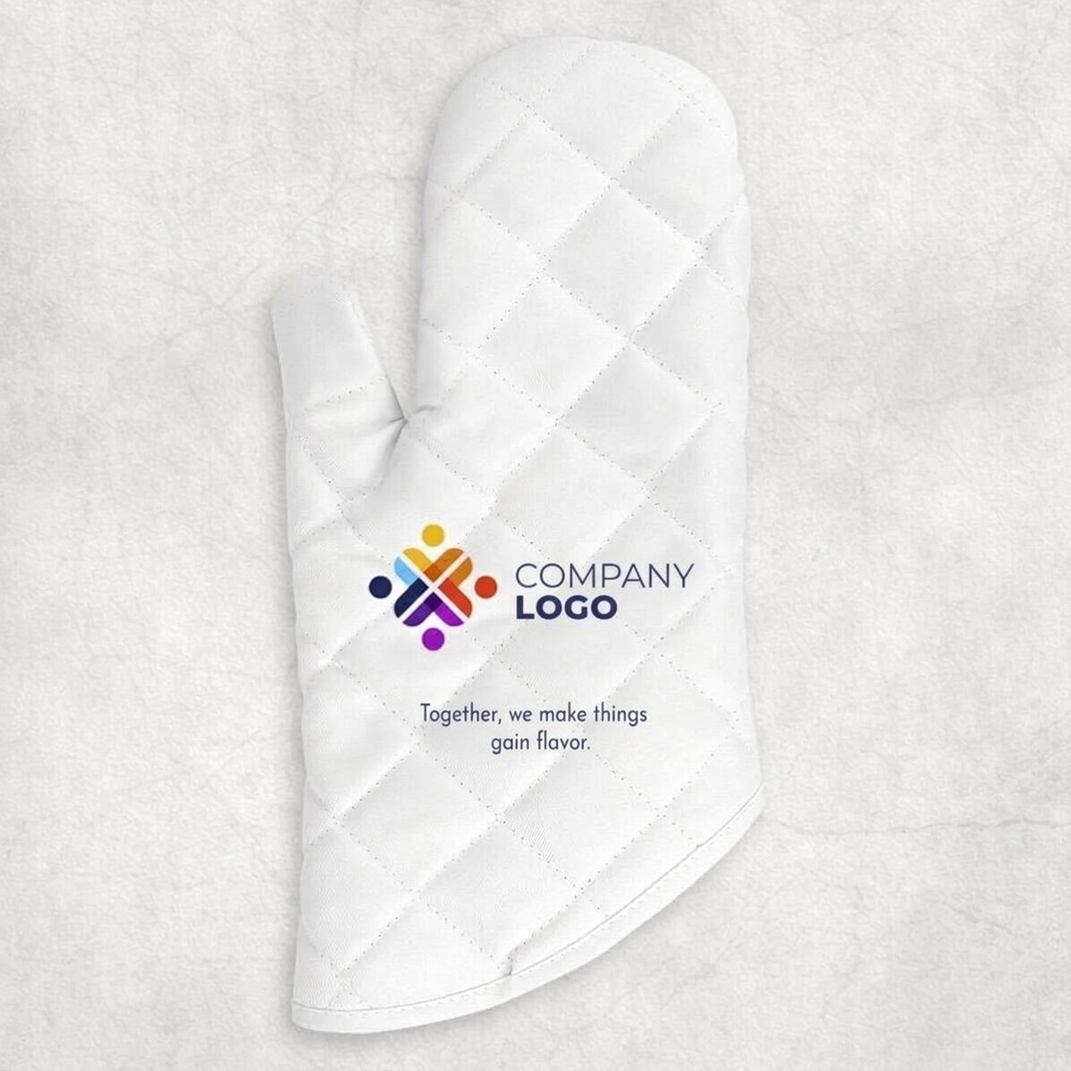 Personalised oven glove with logo and text
